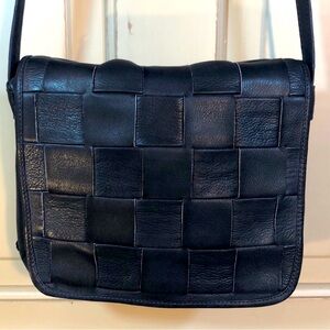 Kenneth Cole Navy Woven Leather Crossbody with Flap front